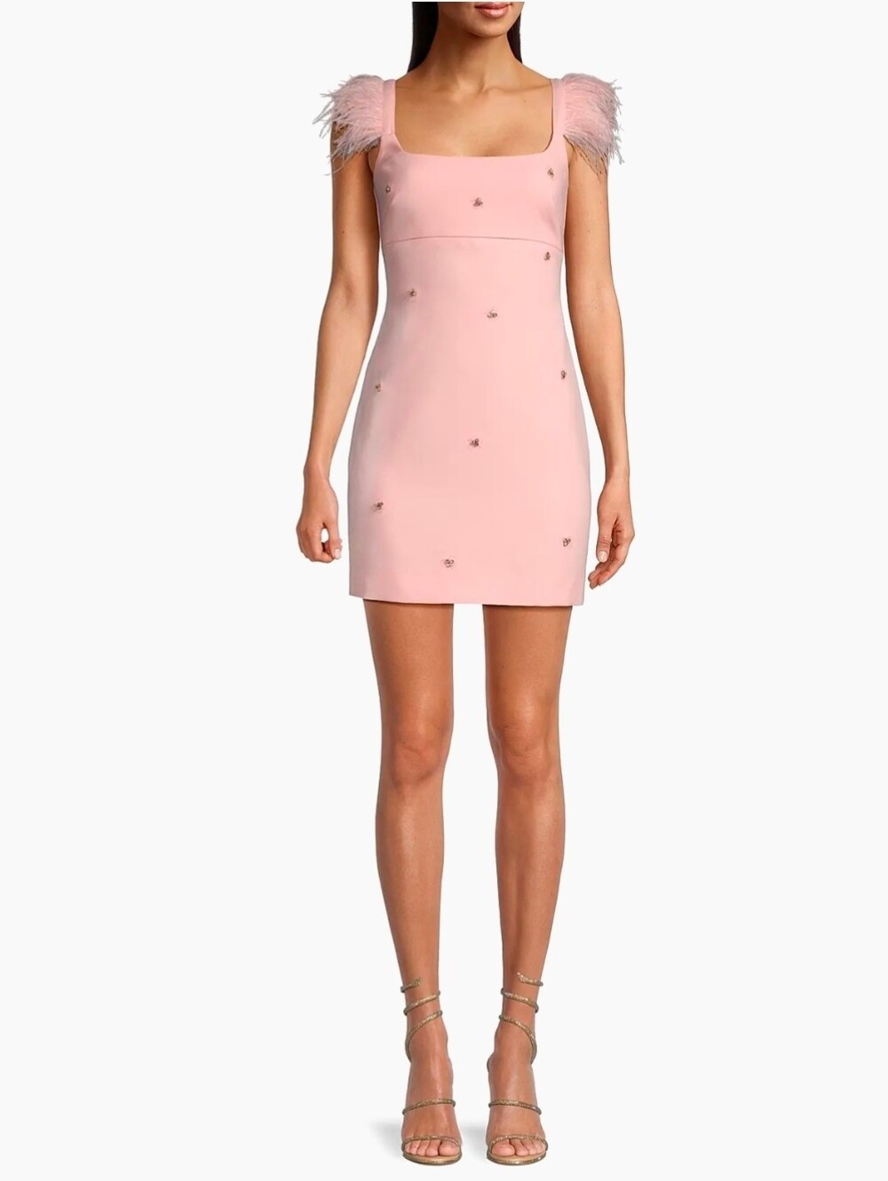Likely Pink Feather-Trim Mini Dress